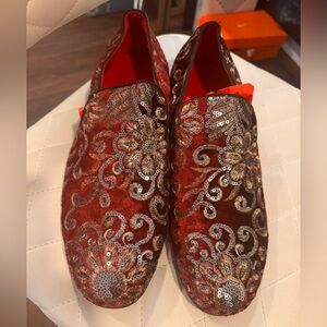 Moretti Black Label Maroon Embroidered Men's Loafers size 11